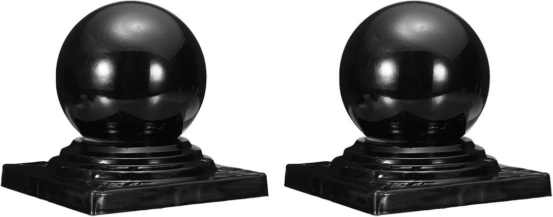 uxcell 2Pcs Metal Ball Post Cap, 5.91 x 5.91 Inch Round Fence Post Cap with Ball Top, Decorative Iron Pipe Caps for Square Posts, Handrail Guardrail, Deck Railing, Gate, Mailbox, Black