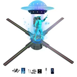3D Hologram Fan,45CM HD LED Hologram Fan WIFI Projector with 700 Library Video,Animated Holographic Projector Display for Stores, Shops, Christmas Tree(17.9"(APP+WIFI+Bluetooth+Remote))