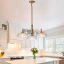 HDDFL Chandelier Pendant Lights Fixture Vintage Pendant Lighting Fixtures 3 Lights Chandelier E26 Base Brass Kitchen Glass Hanging Lamp for Island Dining Room Living Room, Circle 3 Light