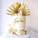 LaVenty Champagne Rose Cake Decoration White Gold Balls Cake Decoration Gold Palm Leaves Cake Decoration Boho Bohemian Cake Topper Boho Party Supplies