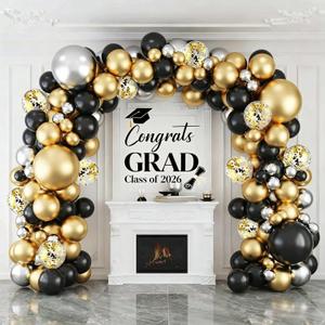 Black Gold Balloons Arch Kit-127pcs Black Gold Silvery Metallic and Gold Confetti Balloons for Men Boys Birthday Father's Day Anniversary Bachelorette Graduation 2026 Retirement Party Decoration