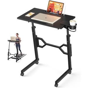 Enayplon Small Standing Desk with Wheels, Portable Treadmill Desk, Rolling Desk Adjustable Height for Laptop, Mobile Standing Table for Walking Pad, Bedside Table
