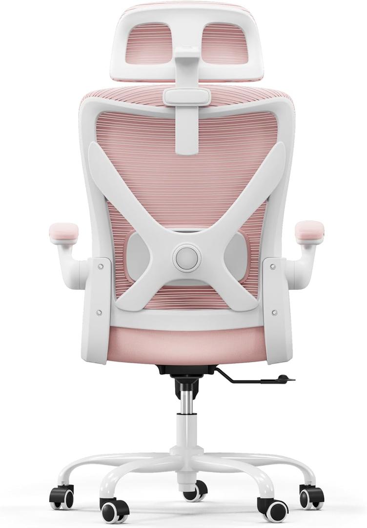 Office Chair-Mesh Computer Desk Chair Comfy, High-Back Gaming Chairs with 3D Headrest & Lumbar Support(White Pink)