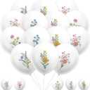 Soulchen 50 Pcs White Floral Balloons Wildflower Party Decorations for Baby Shower Spring Summer Flower Birthday Decorations Latex Flower Balloon Bulk for Bridal Picnic Garden White