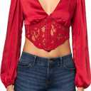 Forever 21 womens Satin & Lace Corset Crop Top (X-Small, Red)