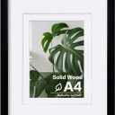 Egofine A4 Picture Frame Black Covered by Plexiglass Made of Solid Wood, Display Pictures 4x6/6x8 with Mat or A4 Without Mat for Table Top and Wall Mounting