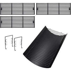 Hiorucet 20 Inches Ash Pan Drip Pan and Grill Grates for Char-Griller 5050 5650 5072 2123 Charcoal Grills, 20" Charcoal Grill Pan with 2Pcs Fire Grate Hanger for Char Griller 5050 Replacement Parts