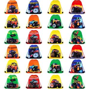 Truck Party Gifts Bags, Racing Drawstring Backpack Colorful Truck Goodie Bags Candy Favor Storage Supplies for Kids Birthday Party Decoration(24 Pieces,Stylish Style)