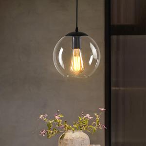 Globe Pendant Light, Modern Hanging Lighting Fixture, Classic Cluster Chandelier with Clear Glass Shades(Black, 1 Lights, 4.7 Inch)