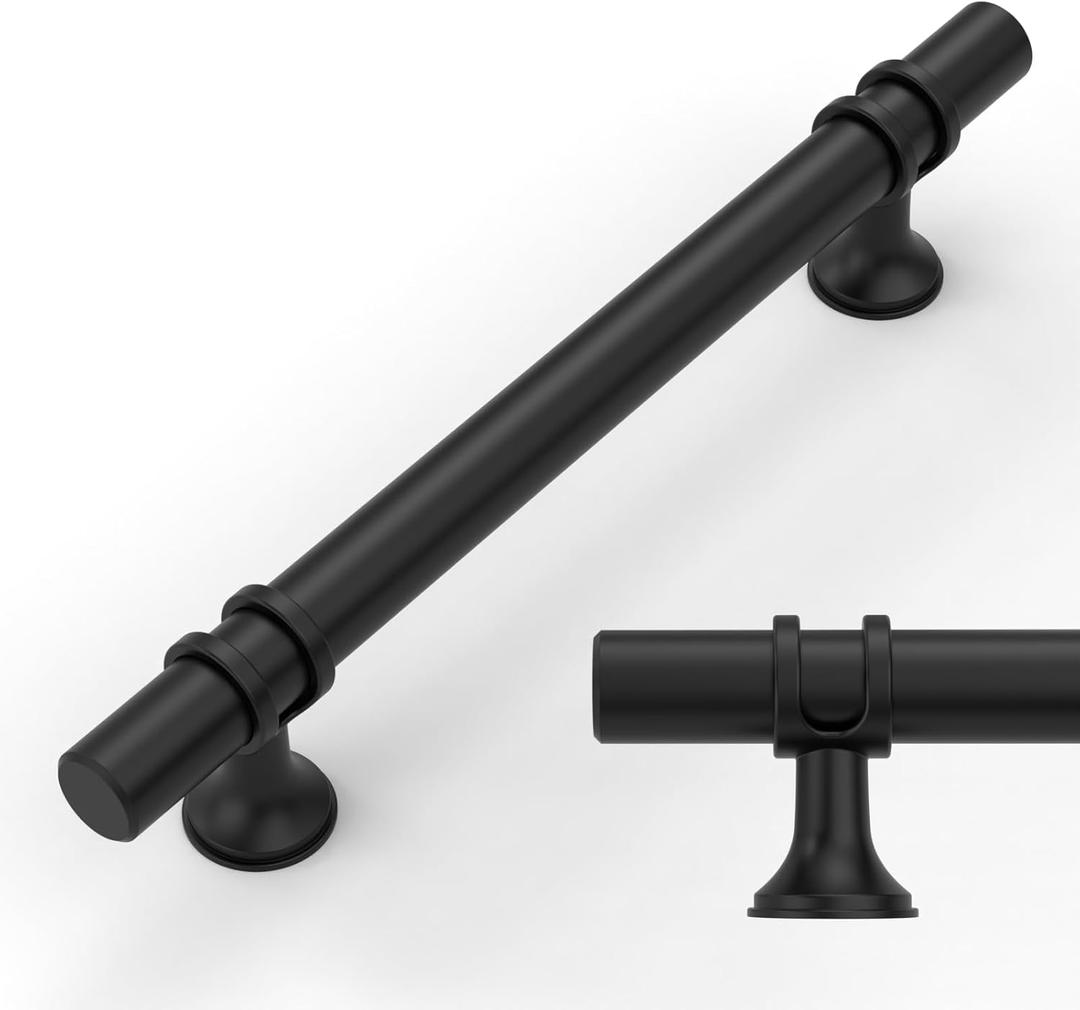 Amerdeco 10 Pack Matte Black Cabinet Pulls 5 Inch(128MM) Hole Centers Kitchen Cabinet Handles Cabinets Hardware Drawer Pulls ZH0058