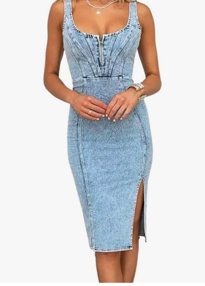 utcoco Denim Dress for Women Sleeveless Side Slit Bodycon Midi Jean Dresses for Women 2025 Size S