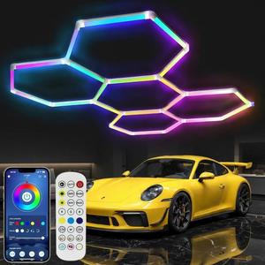 25Pack RGB Hexagon LED Lights, 358 Modes Dimmable Speed Adjustable DIY Color Changing Wall Garage Lights, Modular Panels for Gaming Room Bedroom Decor