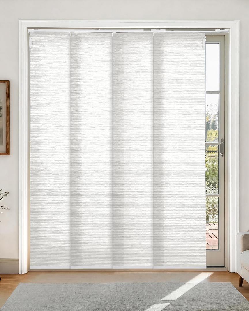 Lazblinds Adjustable Vertical Blinds - Woven Texture Paper Panel Blinds for Patio Doors & Room Dividers, Extendable Track (45 3/4" - 82 5/8" W), Trimmable to 96" H, SleekLoom White