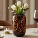 8.2in Amber Vase,Brown Glass,Round Art,Modern Clear Glass Vase,Decorative Bottles for Home Decor,Farmhouse Centerpiece,Wide for Living Room, Kitchen,Office, Dining (S)