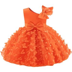 OBEEII Toddler Girl Butterfly Tutu Dress Baby Bowknot Princess Flower Girl Dress Wedding Pageant Birthday Party Dresses (3-4T, Orange)