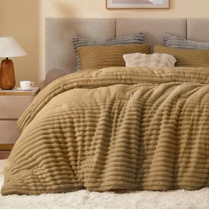BEDELITE Fleece Full Comforter Set -Super Soft & Warm Fluffy Brown Bedding, Luxury Fuzzy Heavy Bed Set for Winter with 2 Pillow Cases