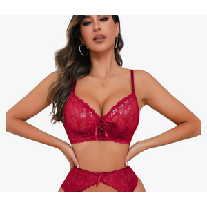 Sexy Lingerie for Women,3 Piece Lace Lingerie Set Bra with Garter Belt Babydoll Teddy, Size M