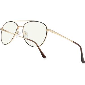 Aviator Reading Glasses for men and Women Blue Light Blocking Lens Spring Temple (Black on Gold)