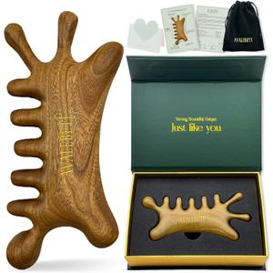 AVALEBETI 6 in 1 Gua Sha Tool for Face & Body, Sandalwood Scalp Massager, Lymphatic Drainage Tools, Head Wooden Massage Comb for Stress Relief, Home Office Self Care Gifts for Women