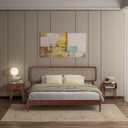 NTC Lupin Wooden Bed Frame with Headboard and Natural Rattan, Solid Oak/Rubber Wood Foundation with Silent Slats, 1000 Lb Capacity, Effortless Assembly (Natural Cane - Dark Walnut, King)