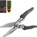 Heavy Duty Industrial Scissors 8.5'', Utility Sharp Aviation Tin Snips, Finely Serrated CR-V Blades with Safety Lock, for Cutting Wires, Cardboard, Plastic, Carpet, Metal Sheet