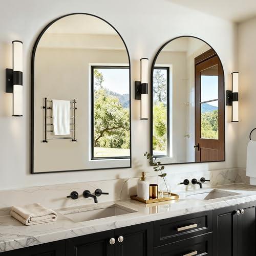 LAWADA Vanity Bathroom Mirror for Wall, 2 Pack 36”x24” Arched Bathroom Mirror for Over Sink, Arched Metal Frame for Bedroom, Living Room, Entryway, Hanging or Leaning, Black