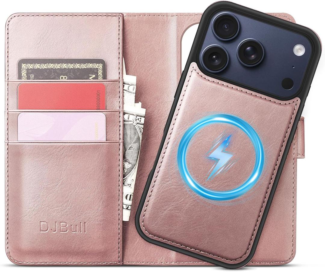 DJBull 2-in-1 Detachable Wallet Case for iPhone 17 Pro Max 6.9" RFID Blocking Flip Folio with Card Holder | PU Leather Shockproof Protective Cover Women Men for Apple 17 Pro Max Phone Case Pink