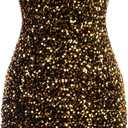 GRACE KARIN Sequin Dress for Women Sleeveless Sparkly Glitter Halter Dress Bodycon Mini Club Dresses 2025 (Medium, Black Gold)