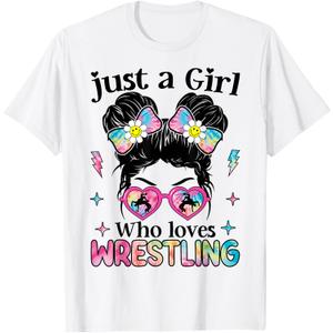 Just A Girl Who Loves Wrestling Wrestler Wrestle T-Shirt (Gray, L)