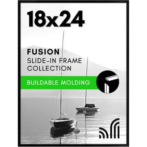 Americanflat 18x24 Poster Frame with Polished Front Cover - Slide-In Photo Frame with Buildable Molding - Fusion Collection - Picture Frames for Wall Display - Black