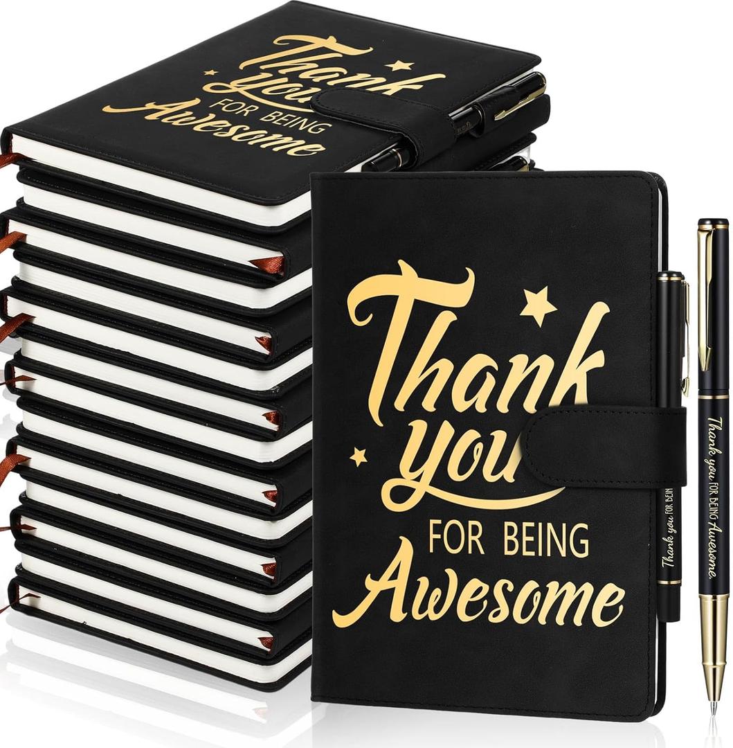 Qilery 28 Pcs Team Appreciation Gifts Bulk Employee Thank You Gift A5 Leather Journal Notebook with Ballpoint Pen for Christmas Student Teacher Volunteer Management (Awesome)