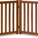 LZRS 2-Panel Wooden Free Standing Foldable Dog Gate Indoor Solid Hardwood 24" High, Step-Over Safety Pet Gate for Doorways, Stairs & Small Spaces - Indoor Use, Oak