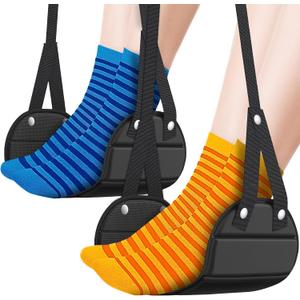 2 Pack Airplane Foot Hammock, Portable Travel Feet Rest Leg Relief, Ergonomic Hanging Sling for Long Flight, Car, Office Home, Comfort Support Travel Essentials, Black