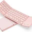 seenda Foldable Bluetooth Keyboard for Travel, Tri-Folding Wireless Rechargeable Multi-Device Portable Keyboard with Touchpad, for Laptop iPad Tablet PC Smartphone Windows iOS Android, Pink