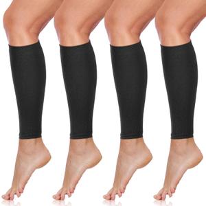 SATINIOR 4 Pairs Calf Compression Sleeve Leg Compression Sock Calf and Shin Support Relieve Calf Pain for Men Women Youth for Running, Cycling, Walking Black, Medium