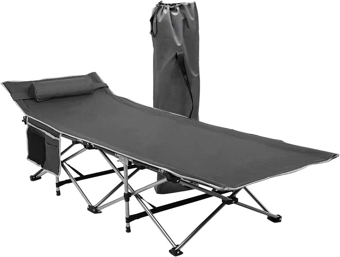 Zone Tech Folding Outdoor Travel Cot-Classic Grey Premium Quality Lightweight Portable Heavy Duty Adult and Kids Travel Cot with Large Pocket-Perfect for Hiking, Camping, and Outdoor Activity