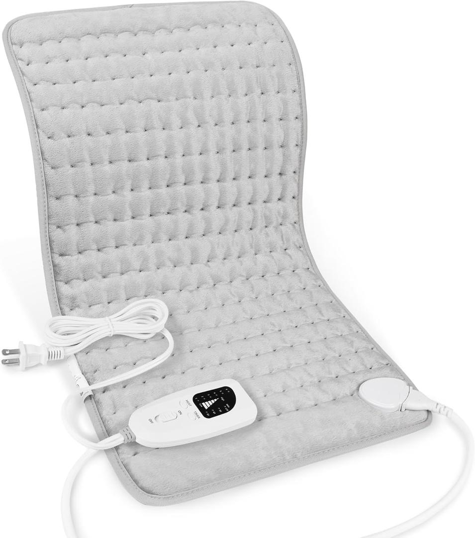 Deepsoon Heating Pad, Electric Heating Pads for Back, Neck, Abdomen,  Moist Heating Pad for Shoulder, Knee, Arms, Legs, Dry/Moist Heat & Auto Shut Off, Christmas Gifts for Men and Women, Light Gray, 24x12 Inch