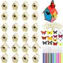 Outus 24 Pcs Wooden DIY Birdhouse Kits for Kids to Build, 4 Shapes Birdhouse Kit Wooden Unfinished with Watercolor Pen and Butterfly Sticker for Boy Girl Arts Crafts (Vintage)