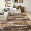 Shag Rugs for Living Room 9x12, Ultra Soft Abstract Brown Big Fuzzy Rugs for Bedroom, 9 x 12 Fluffy Shaggy Plush Carpet Girls Kids Room Dorm Upgrade Non-Slip