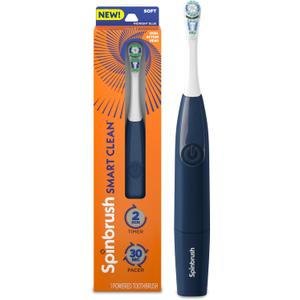 Spinbrush Smart Clean Battery Powered Electric Toothbrush for Adults with Dual Action Head, Pacer & Timer, Midnight Blue, Soft Bristles, 1 Count