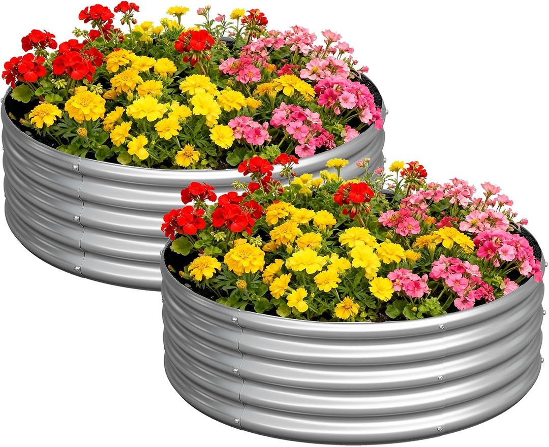 zizin 2 Pack Galvanized Raised Garden Bed Metal Round Raised Garden Beds Outdoor Planter Box for Vegetables (3FT, Silver)