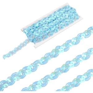 MECCANIXITY 5 Yard Sequins Beaded Lace Trim 0.6 Inch Wave Sequin Braid Trim Strip Paillette Ribbon for Crafts, Embellishments, DIY Sewing Costume, Light Blue