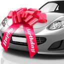 Zoe Deco - Happy Birthday Car Bow - Red, 30 Inch - Giant Car Bow Pre-Printed w/Happy Birthday - Large Gift Wrapping for Huge Present