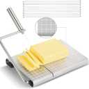 Stainless Steel Cheese Slicer with 10 Replacement Wires, Metal Cheese Cutter and Cutting Board - For Block Cheese