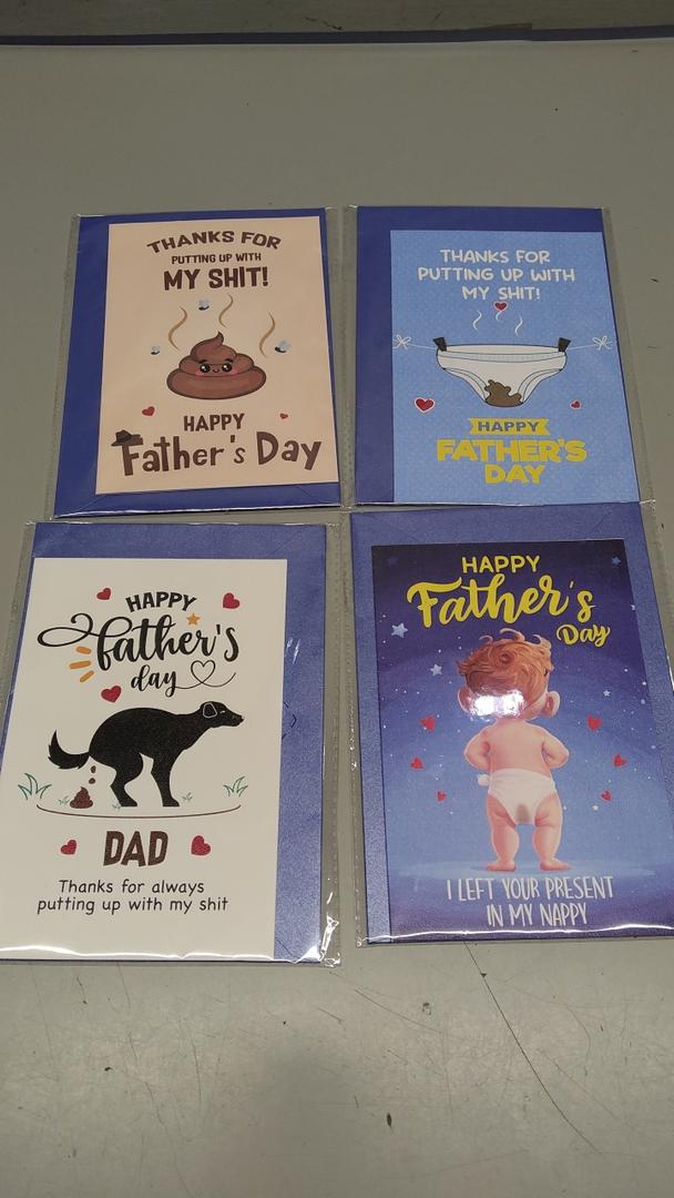 FLYAB Funny Fathers Day Card - Humorous Fathers Day Greeting Card with Envelope Happy Father's Day Gift for Dad from Daughter Son, Pack of 4