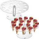 Peohud 2 Pack Ice Cream Cone Holder, 16 Holes Acrylic Ice Cream Cone Display Stand, Clear Waffle Hand Roll Sushi Display Rack for Weddings, Birthday Parties, Anniversaries, Round