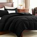 CozyLux Full Size Comforter Sets - Black Comforter Full Size, 3 Pieces Box Stitched Bed Set for All Seasons, Soft Lightweight Bedding Sets with 1 Down Alternative Comforter and 2 Pillow Shams