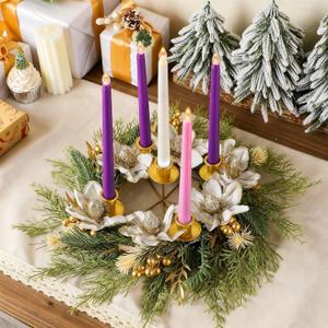 XunYee Advent Candle Holder Wreath Set of 5 with 5 Flameless Candles Christmas Advent Berry Champagne Flower Wreath Rings for Table Centerpiece Fireplace Festival Home Church Decor, Vivid