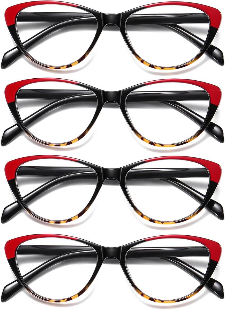 Cat Eye Reading Glasses for Women Blue Light Blocking,Readers for Women 2.5 with Comfort Spring Hinges,Fashion Designer Ladies Eyeglasses(4 pack) (Mixed Color-4)