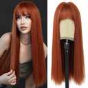7JHH WIGS 26Inch Long Straight Wig with Bangs Ginger Wig Heat Resistant Synthetic Ginger Orange Wig Make Natural Looking Wigs for Women Party Cospaly and Daily Used